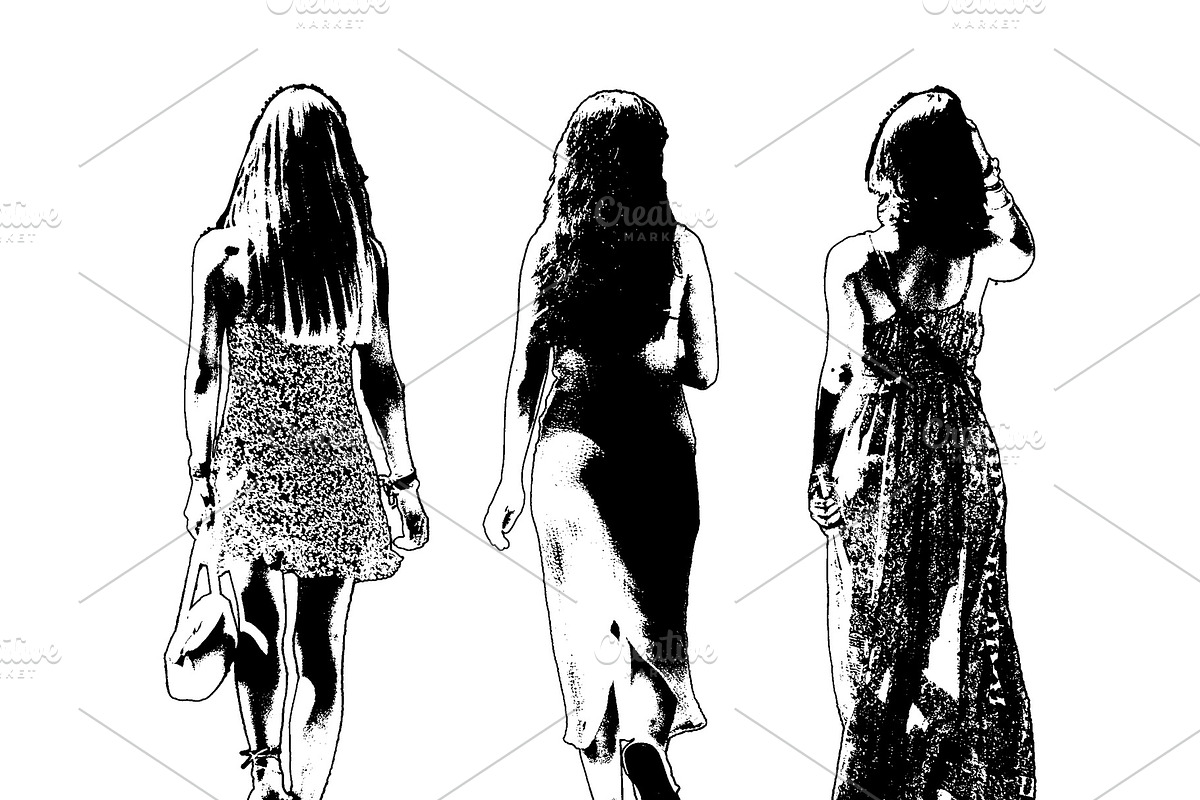 Women with dresses walking back view isolated graphic, a Person Illustration by DanFLCreativo