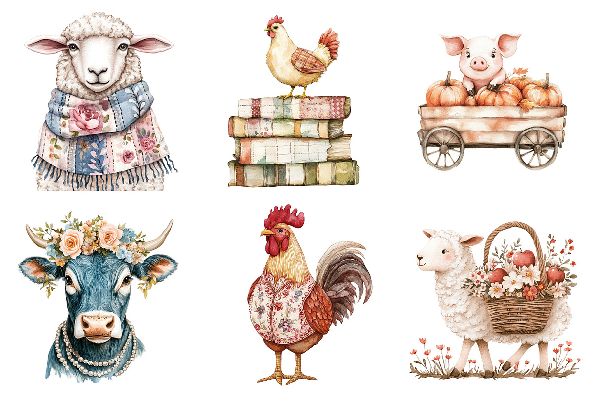 Quirky Farm Animals Clipart PNG, a Seasonal Illustration by designcity5 (Photo 2 of 5)