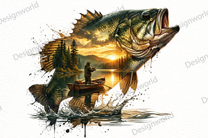 Fishing Double Exposure PNG png, a Seasonal Illustration by Designworld