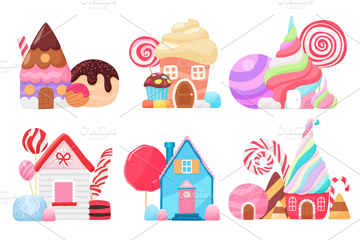 Candy houses set, fairy tale, an Object Illustration by Lemberg Vector