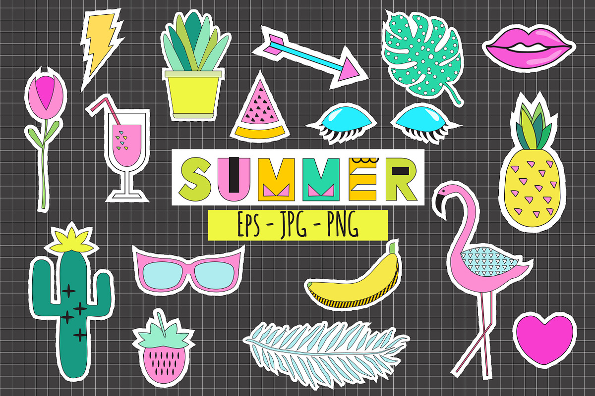 Summer Stickers Vector+ Png+Planner, an Illustration by Annakristal (Photo 1 of 3)