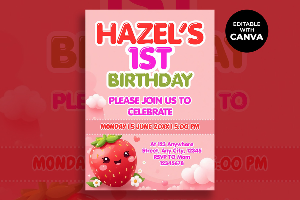 Berry 1st Birthday Invitation, an Invitation Template by M9 Design (Photo 1 of 4)