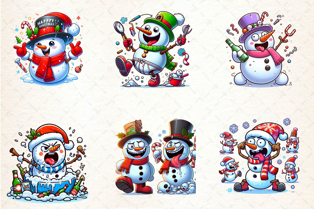 Watercolor funny Christmas Snowman C, an Illustration by CreationArt (Photo 2 of 5)