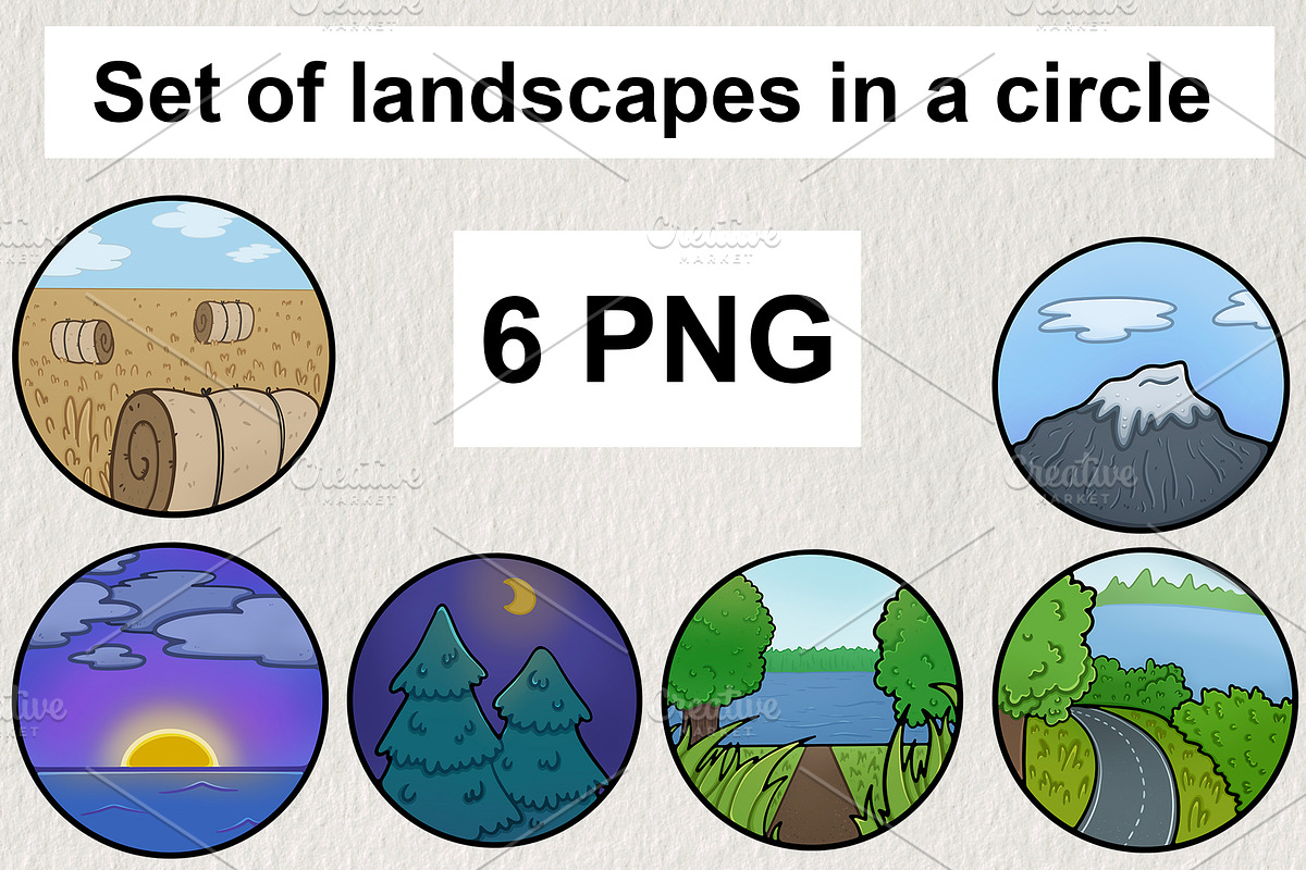 Set of landscapes in a circle 6 PNG, a Food Illustration by LOKSKIH (Photo 1 of 3)