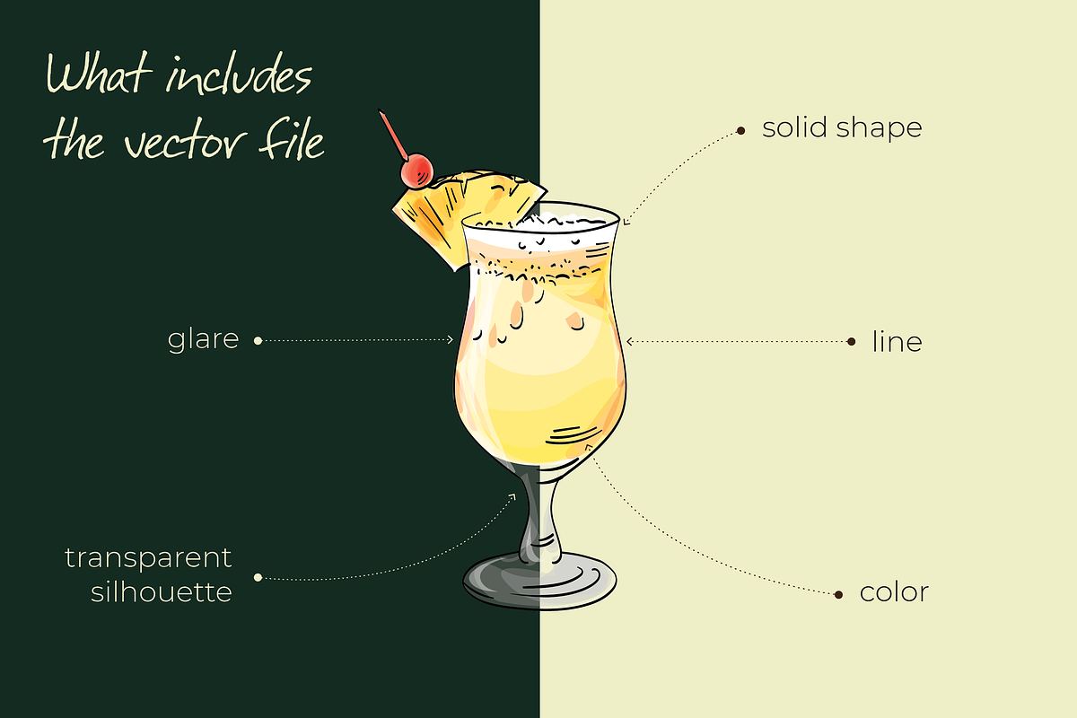 Cocktail set 3. Vector illustrations, a Food Illustration by Svitlo illustrations (Photo 4 of 8)