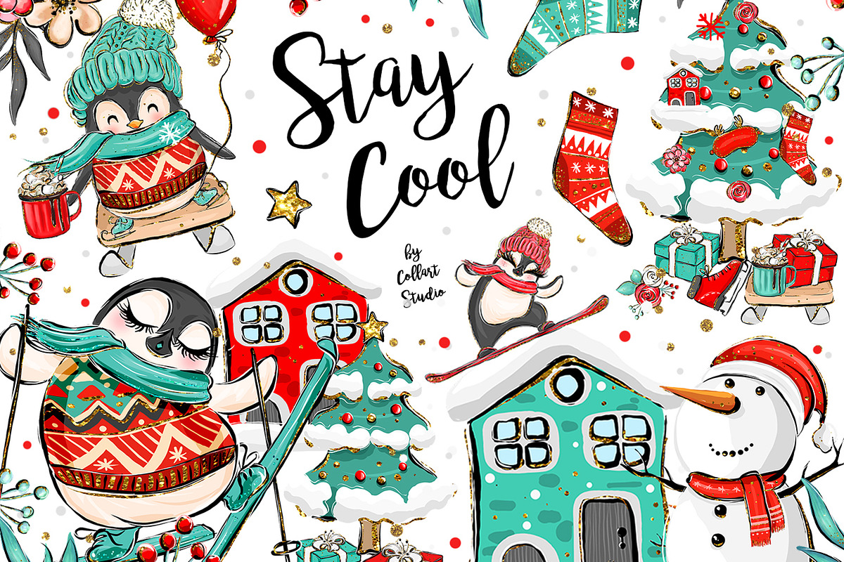 Winter Clipart, Cute Penguins, an Illustration by Collart Studio (Photo 1 of 10)