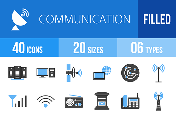 40 Communication Blue & Black Icons preview 4