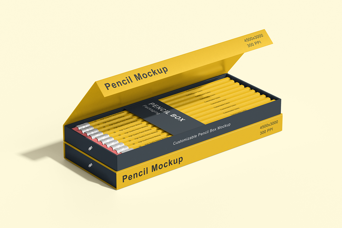 Pencil Box Stationery Packaging Mock, a Pens & Pencil Mockup by DSNA Mockup (Photo 3 of 5)