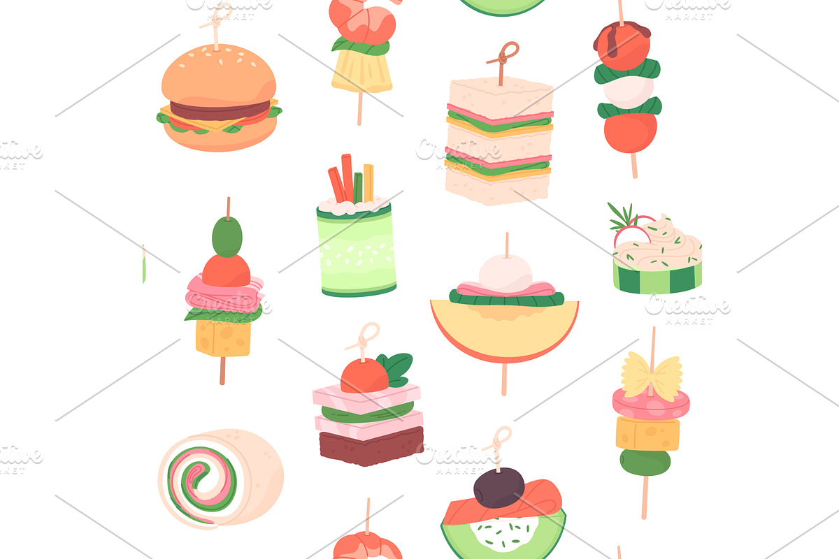 Finger food seamless pattern, a Food Illustration by LadadikArt