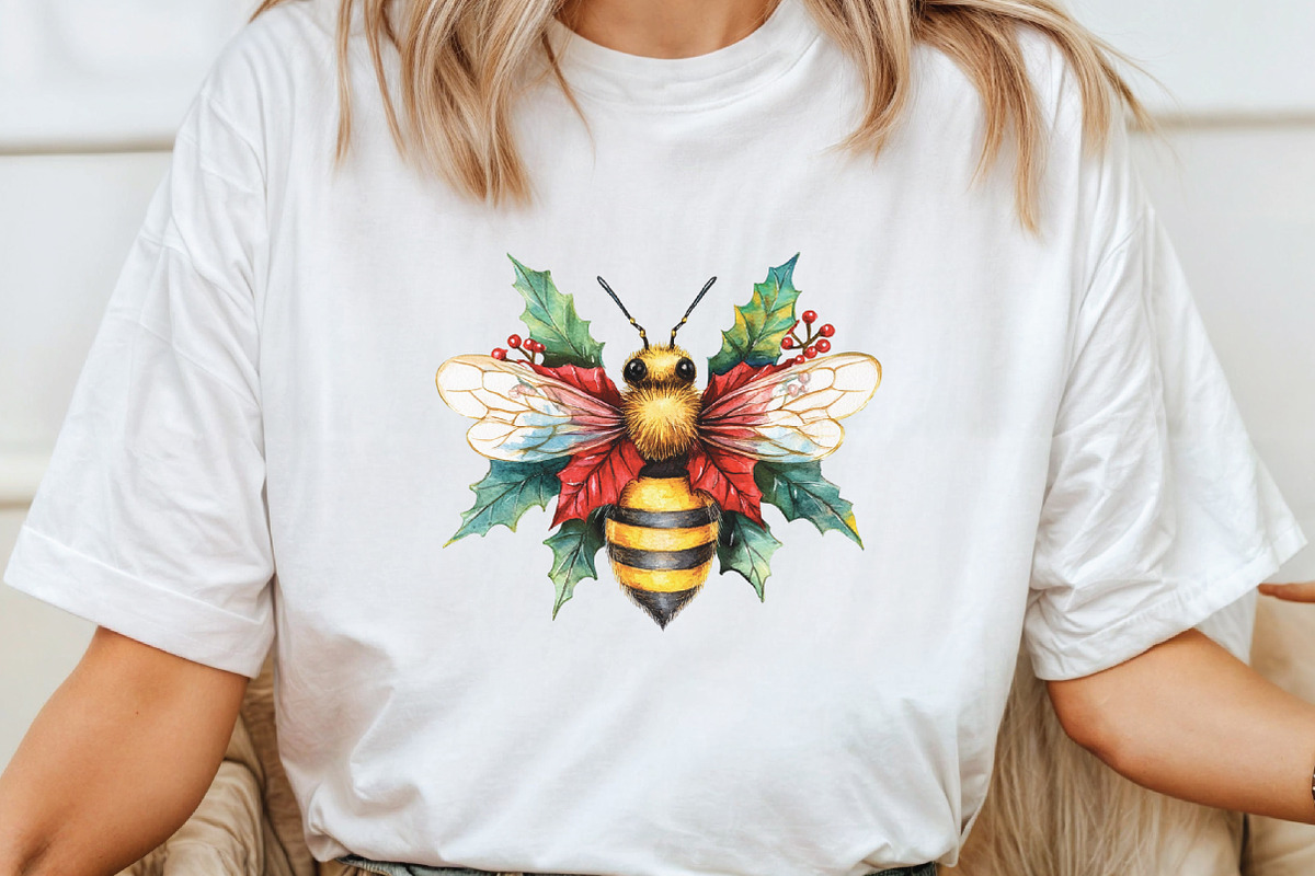 Watercolor Cute Christmas Bee PNG, a Work Illustration by CraftArtStudio (Photo 4 of 6)