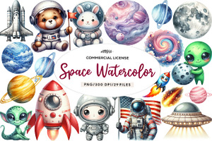 Space watercolor clipart, an Illustration by CreationArt