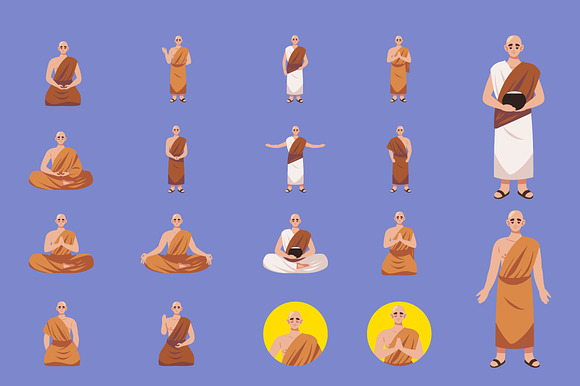 Buddhist Monk Illustration Set preview 2