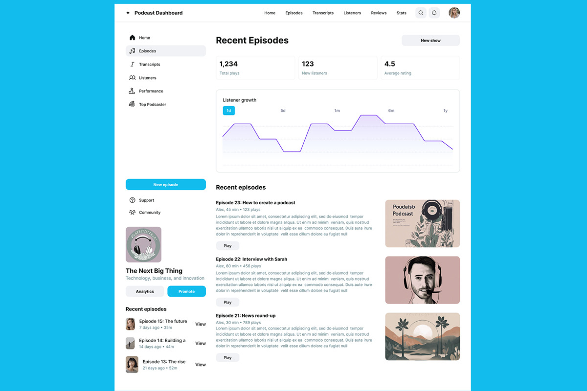 Radio & Podcast Dashboard Web App, an UI Kit Template by nagaredesignstudio (Photo 4 of 5)