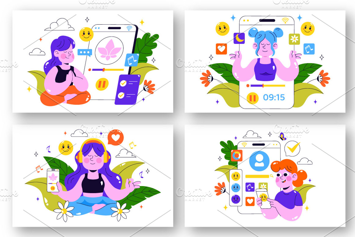 10 Mental Wellness Apps Illustration, a Healthcare Illustration by denayunebgt (Photo 2 of 4)