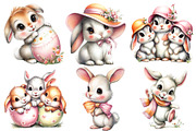 Cute Easter Day Bunny Watercolor Cli, an Illustration by Designworld (Thumbnail 2 of 4)