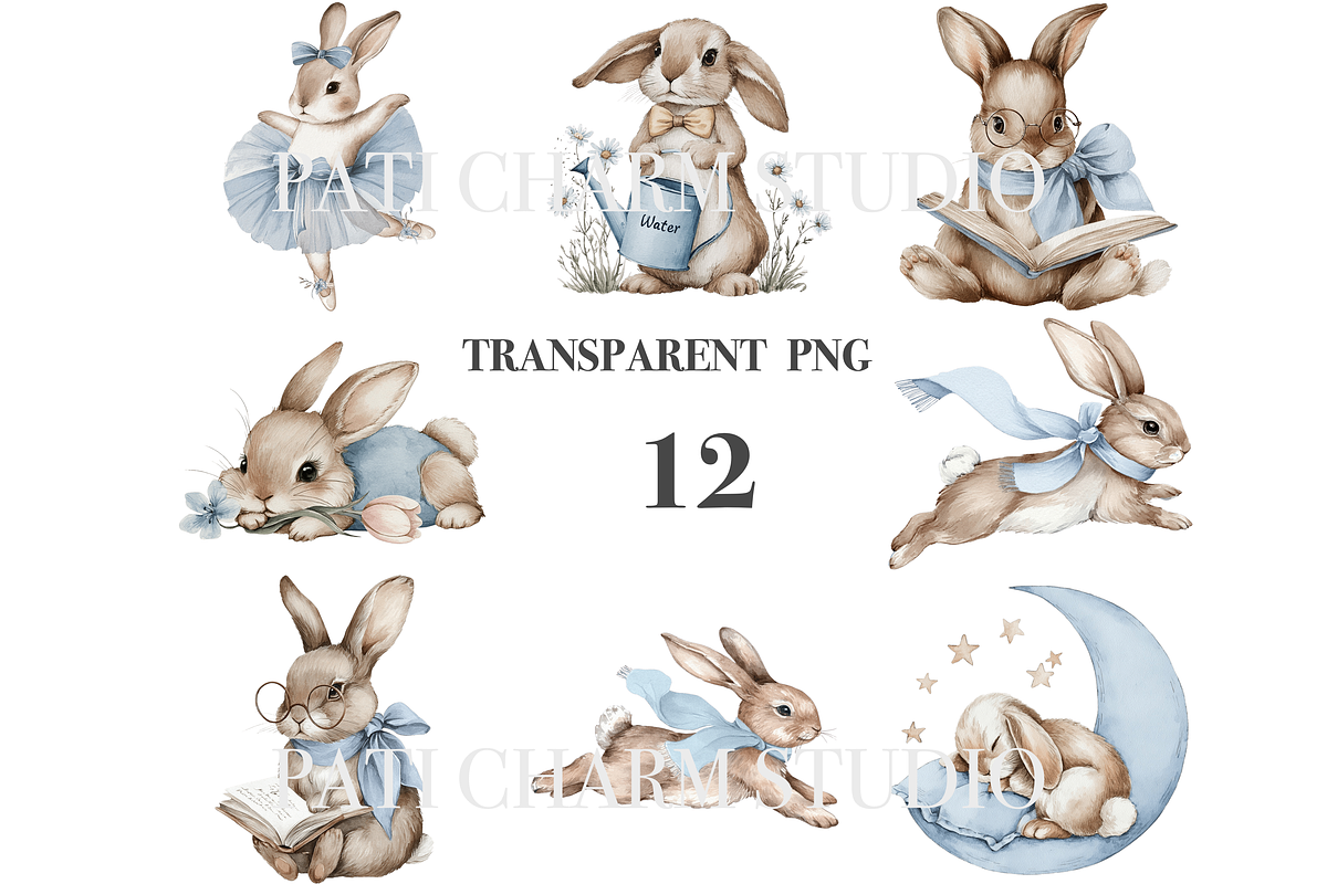 12 Boho Bunny Clipart, an Animal Illustration by Pati Charm Studio (Photo 3 of 8)