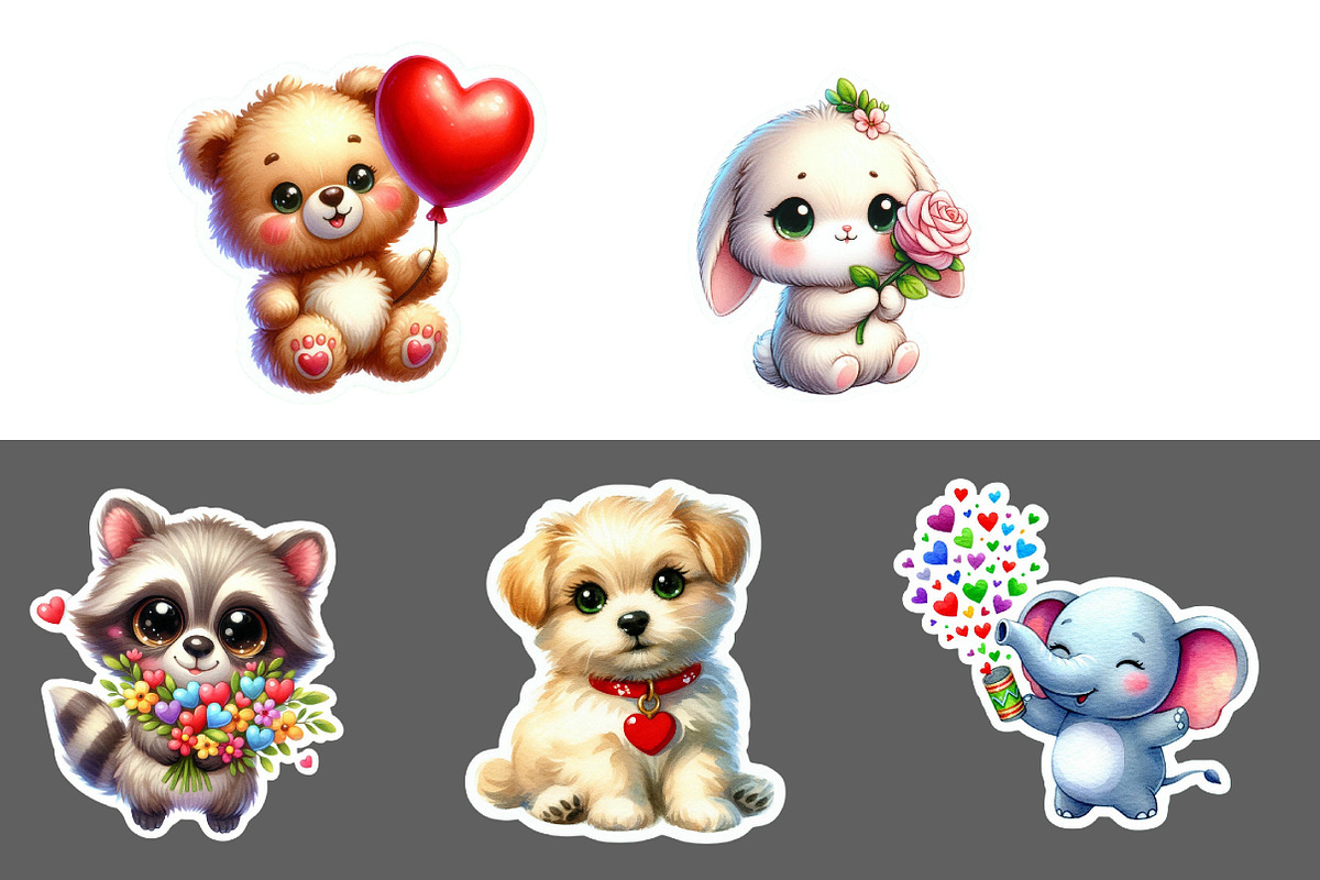 Valentine Animlas Sticker Clipart, an Illustration by Designworld (Photo 5 of 5)