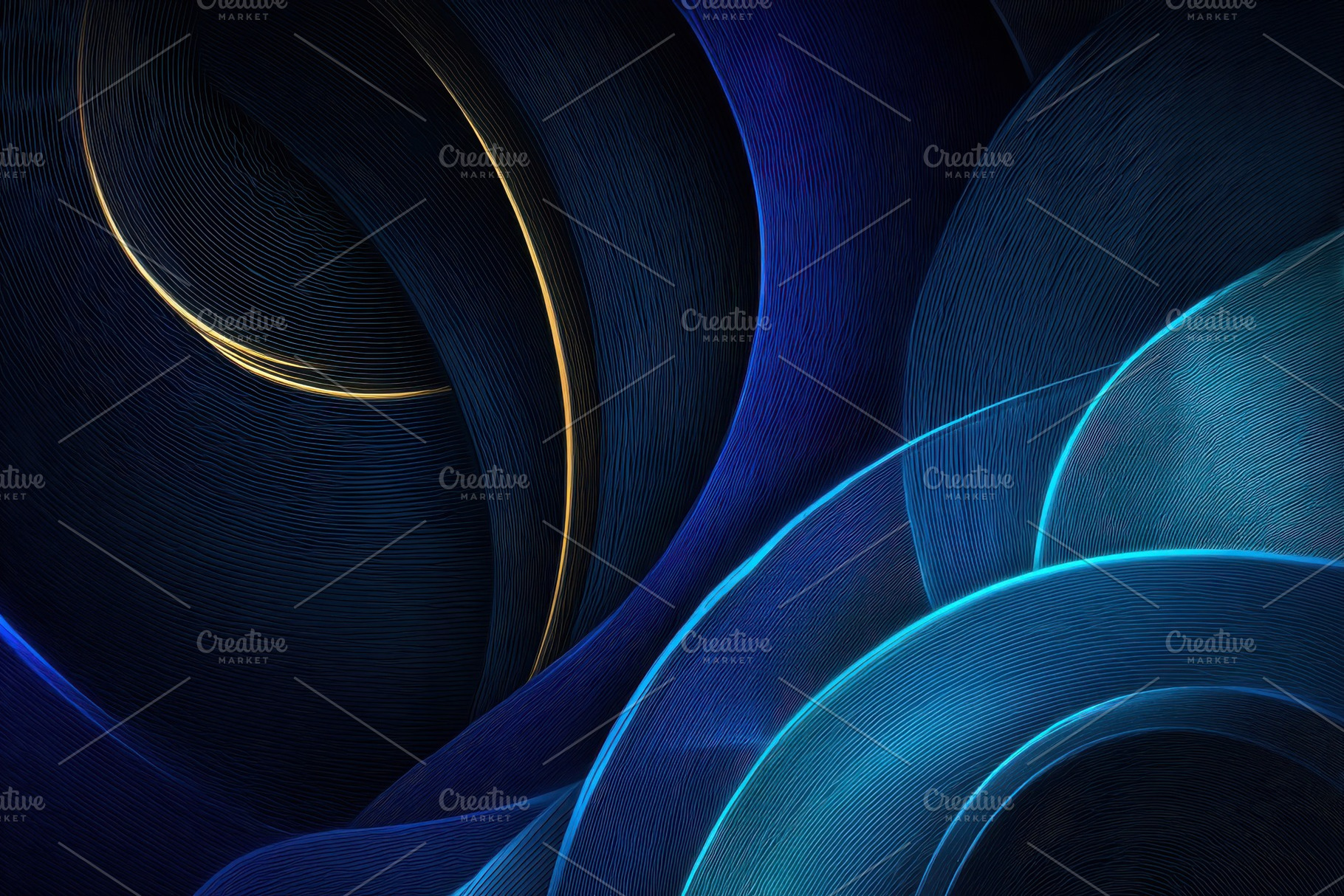 Abstract Blue and Gold Swirls Dark B, a Photo by Pixeness Studio