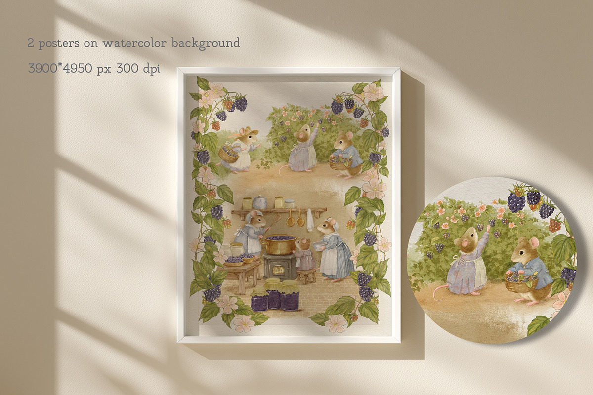 Blackberry Mice Watercolor Set, an Animal Illustration by AlenaVlasko stock Market (Photo 7 of 11)