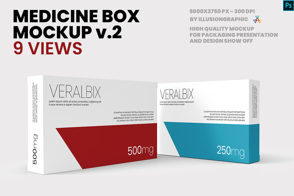 Medicine Box Mock-up v.2 - 9 Views, a Packaging Mockup by Illusiongraphic (Photo 1 of 21)