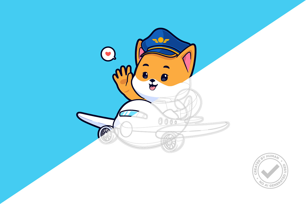 Shiba Inu Pilot Flying A Plane Icon, an Animal Illustration by tkzgraphic (Photo 2 of 3)