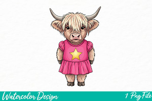 Cute Highland Cow PNG, an Illustration by Watercolor design