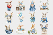 Watercolor Blue Bunny Clipart, a Seasonal Illustration by Design Market (Thumbnail 2 of 3)