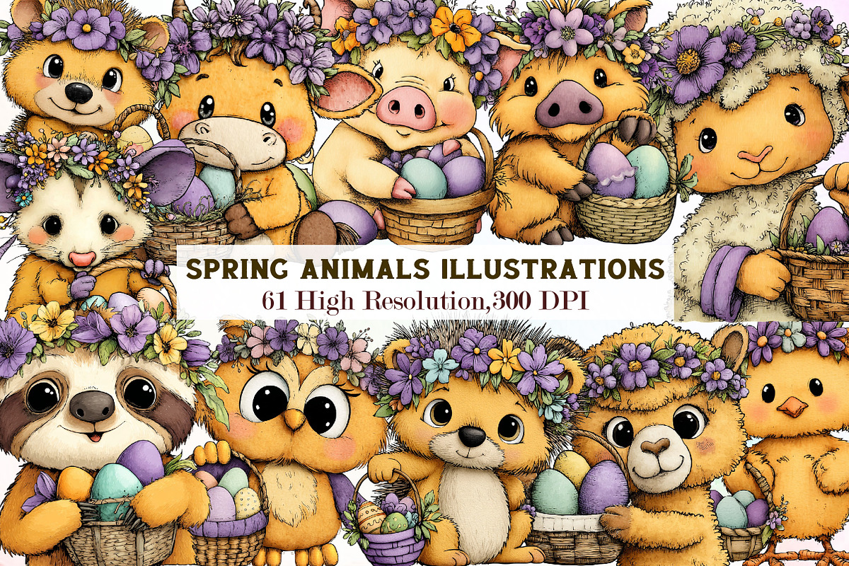 Watercolor Spring animals Illustrati, an Illustration by Sublimation Artist (Photo 1 of 7)