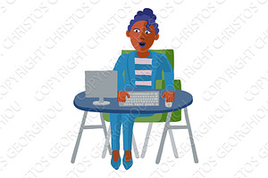 Woman Working Behind Desk Computer, a Finance Illustration by Christos Georghiou