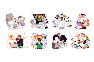 People work overtime concept set, a Work Illustration by PaperTrident