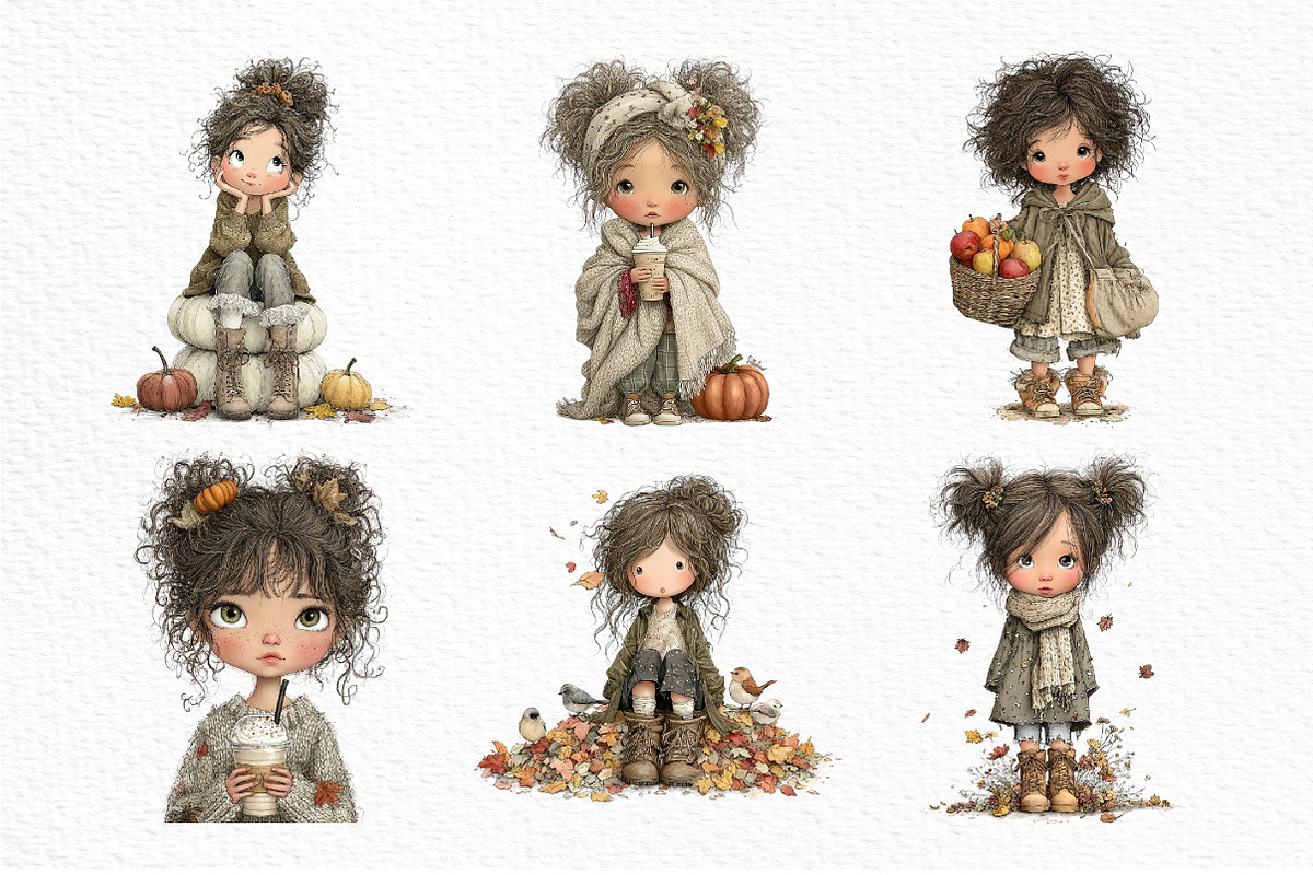 Whimsical Fall Autumn Girls Clipart, a Seasonal Illustration by Craft Nest (Photo 6 of 6)