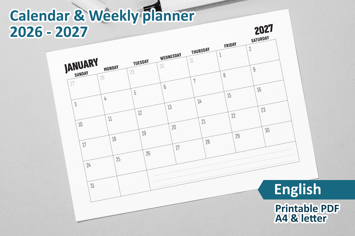 Calendar & Weekly planner 2026-2027, a Stationery Template by Padrinan (Photo 1 of 4)