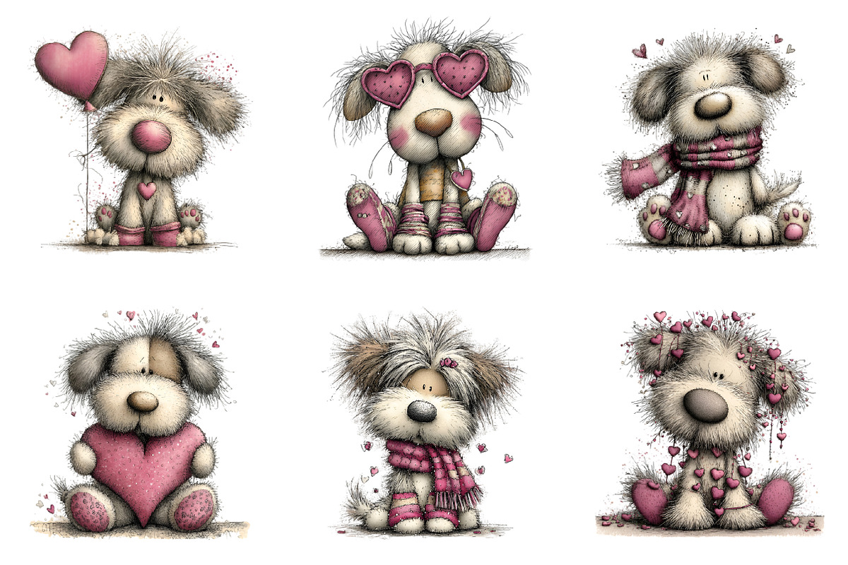 Whimsical Valentine Dog Clipart, an Illustration by GatewayDesign (Photo 2 of 3)