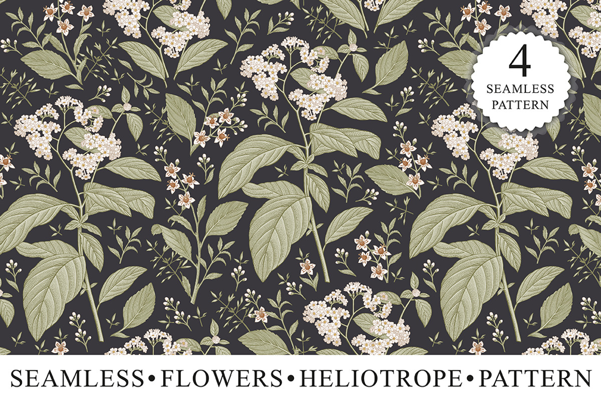Seamless Flowers heliotrope pattern, a Pattern Graphic by Vintage (Photo 1 of 16)