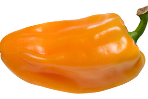 Yellow red bell pepper, isolated background, close up, a Food & Drink Photo by ndanko
