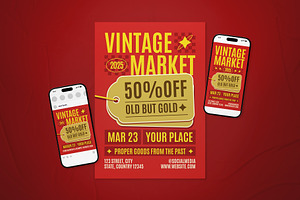 Vintage Market Event Flyer Set, a Flyer Template by The Good Store