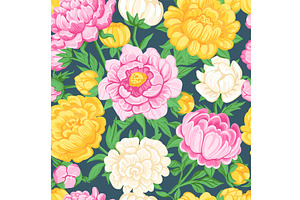 Peony botanical seamless pattern, an Object Illustration by YummyBuum