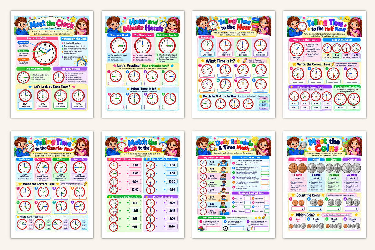 2027 Kids Time & Money Math Workbook, a Stationery Template by Designmela01 (Photo 2 of 5)
