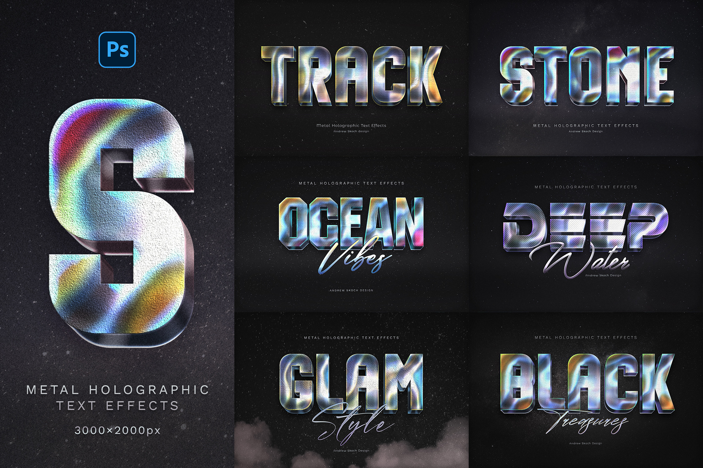 Holographic Text Effects, a Layer Style Add-On by Andrew Skoch Design
