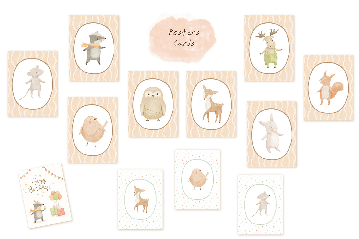 Woodland Birthday Watercolor Animals, an Animal Illustration by ElenaPlatovaArt (Photo 12 of 22)
