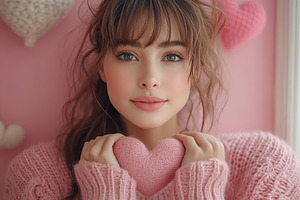Happy young woman holds in hands paper heart, a Person Photo by AlyaAnd