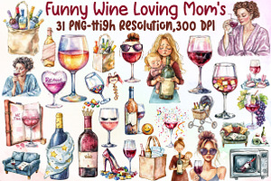 Funny Wine Loving Mom's Clipart, an Illustration by Sublimation Artist