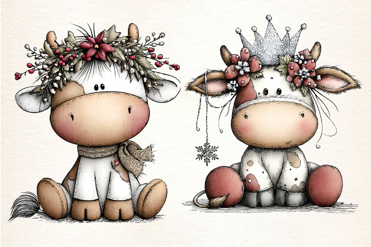 Whimsical Christmas Cow Clipart, an Illustration by Dream Creation (Photo 3 of 8)