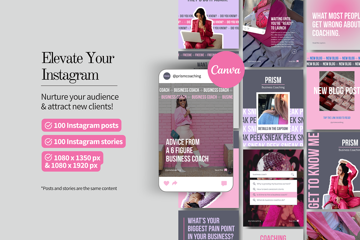 Coach Instagram Canva Templates - Pink preview 2