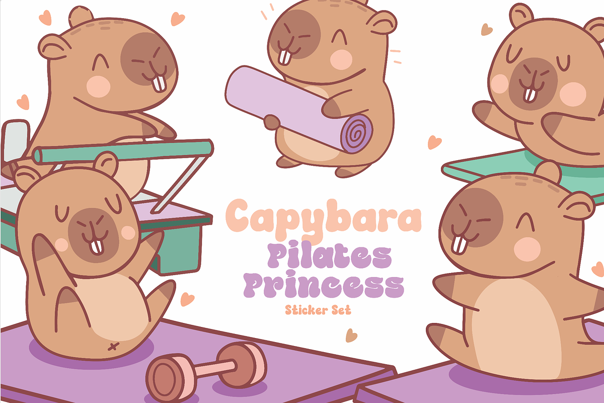 Capybara Pilates Princess Stickers, a Graphic by Dori Debreceni draws (Photo 1 of 8)