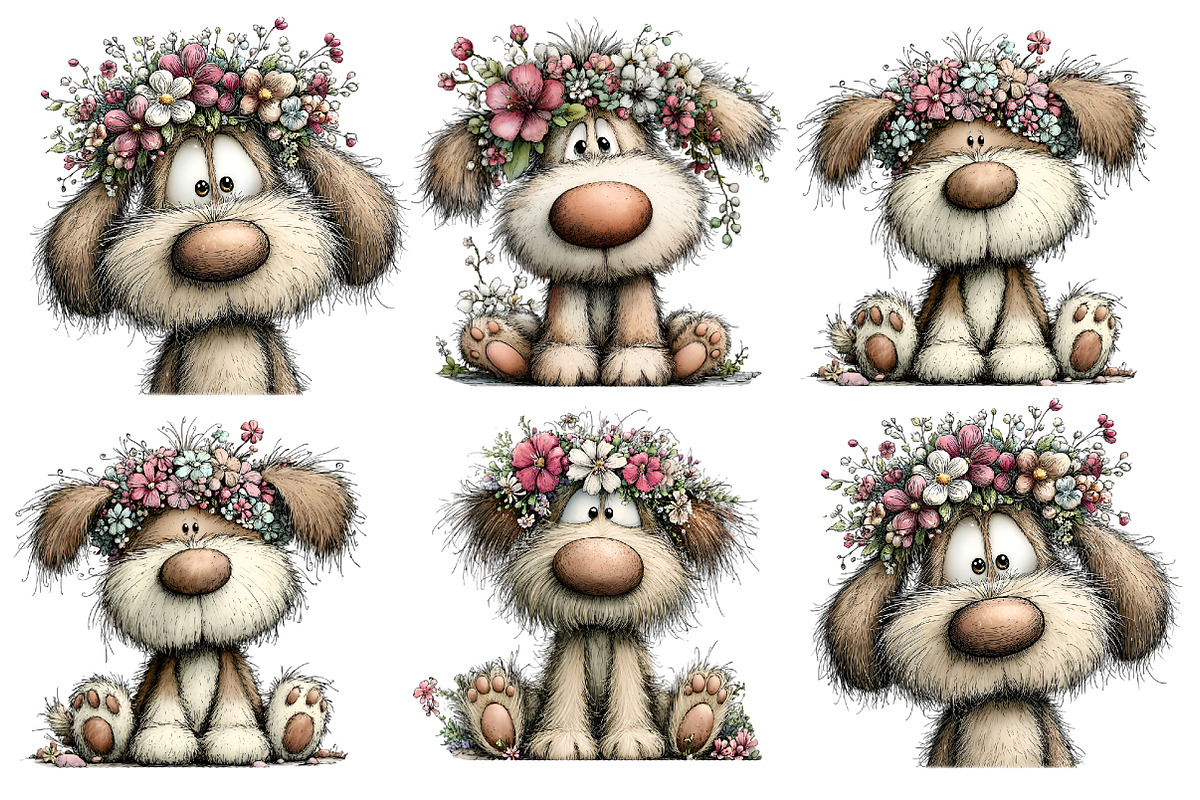 Whimsical Floral Dog Clipart Bundle, an Illustration by GatewayDesign (Photo 2 of 5)