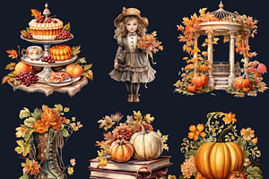 Watercolor Victorian Fall Clipart