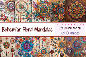Bohemian Floral Mandalas, a Background Graphic by Printable Treasure