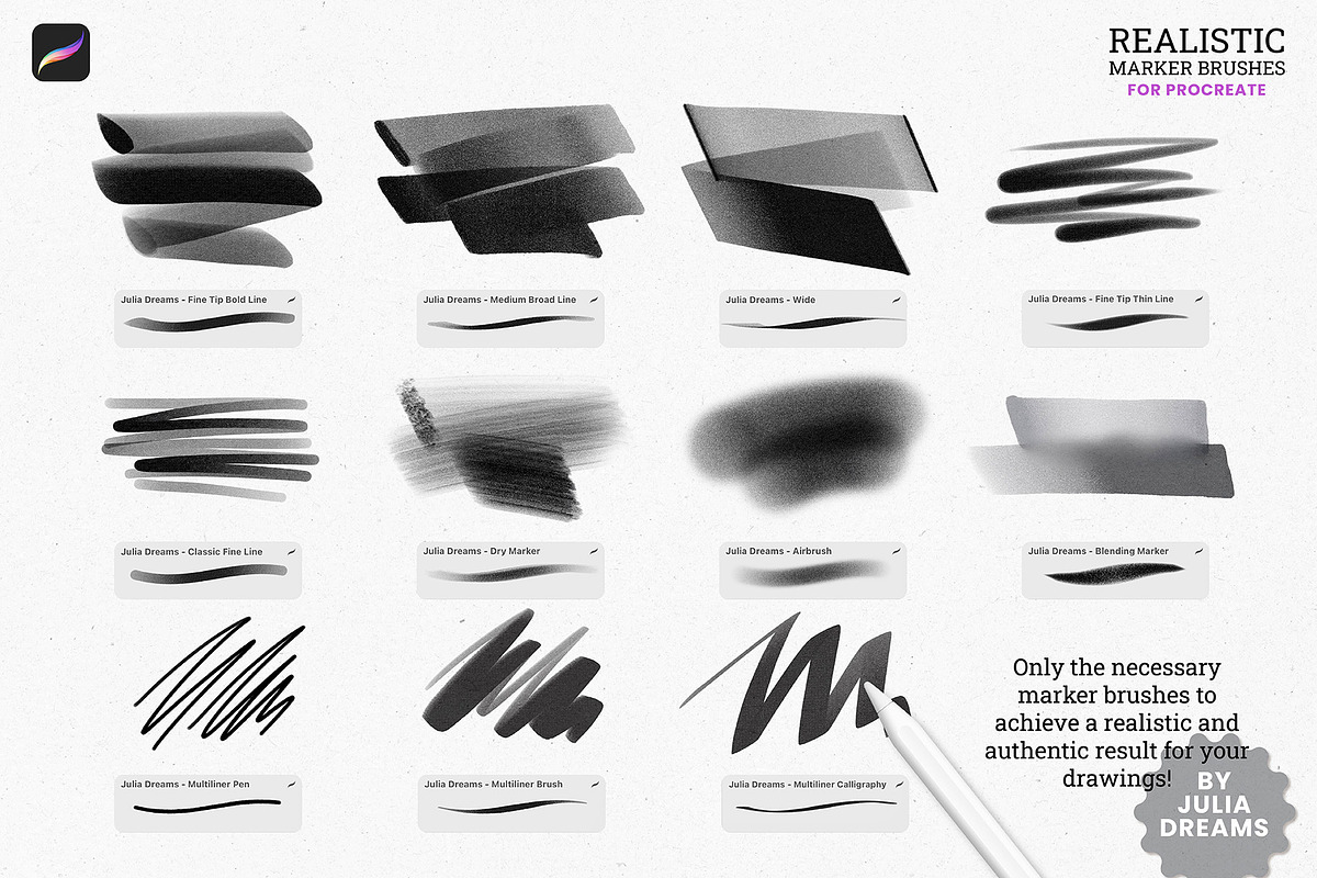 Realistic Marker Procreate Brushes, a Brush Add-On by Julia Dreams (Photo 5 of 9)