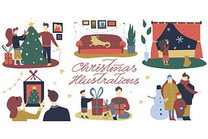 Cartoon Christmas Illustration Set